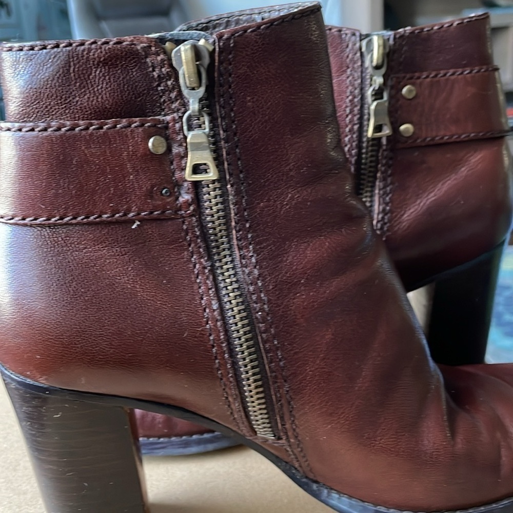 Nine West Ankle Boots Women Size 8M Brown Leather Side Buckle Brown